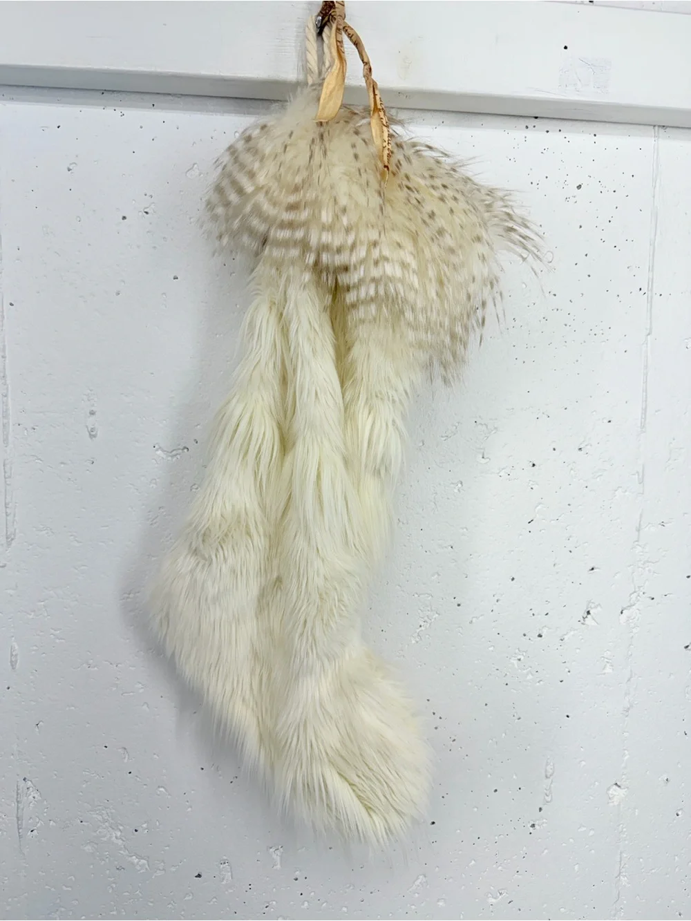 Anthropologie North Pole Off White Faux Fur Stocking NEW